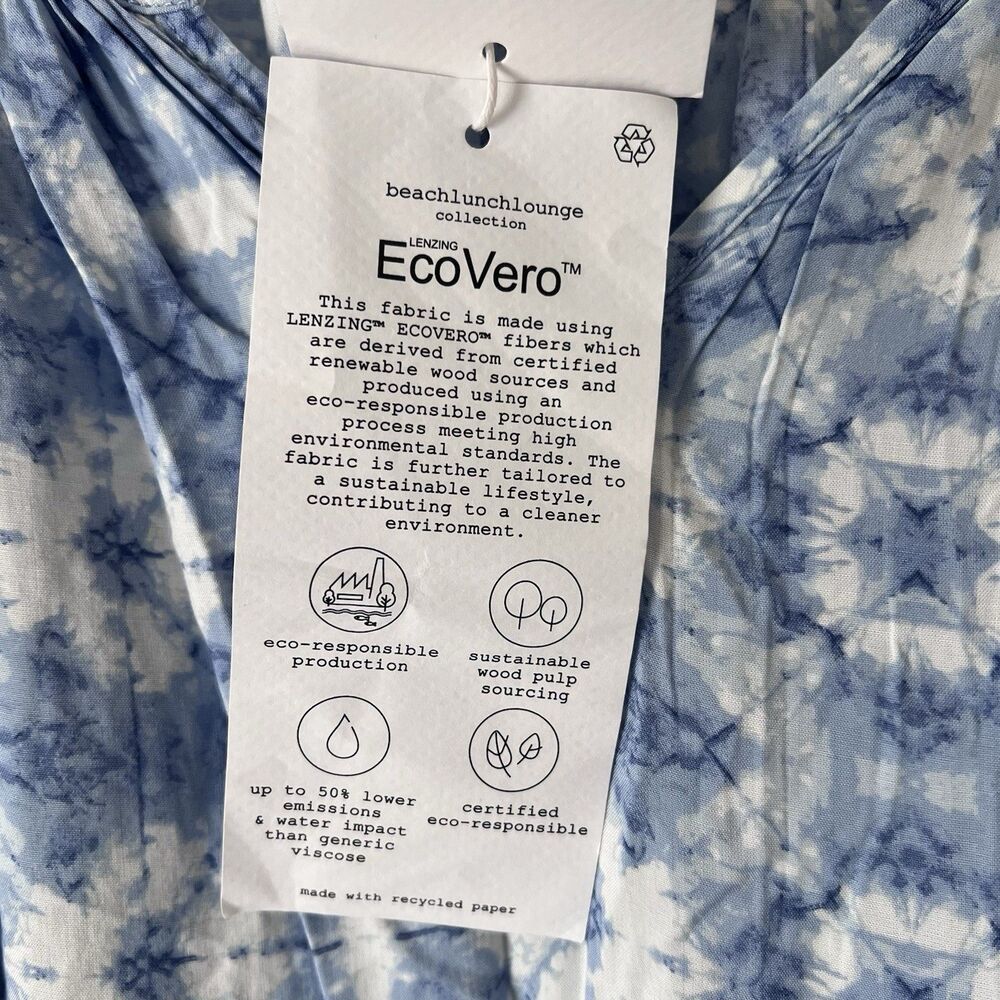 Beach Lunch Lounge Blue Tie Dye Boho Peasant Blouse XL Flowy Babydoll Top NWT - Picture 7 of 9
